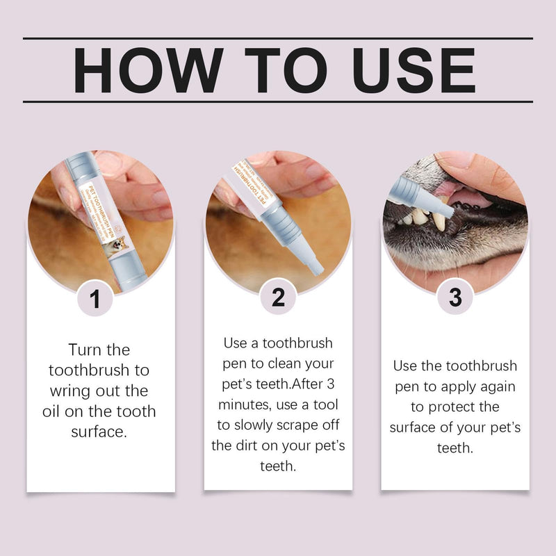Pet Toothbrush Pen, 2 x 3 ml Dog Teeth Cleaning Pen Pet Teeth Repairing Kit, Cat/Dog Tooth Whitening & Cleaning Teeth Brightening Pen for Dog Cats Care Fresh Breath