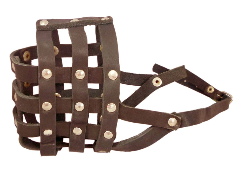 Real Leather Dog Basket Muzzle #107 Brown - Pit Bull, Amstaff (Circumference 12", Snout Length 3.5") - PawsPlanet Australia