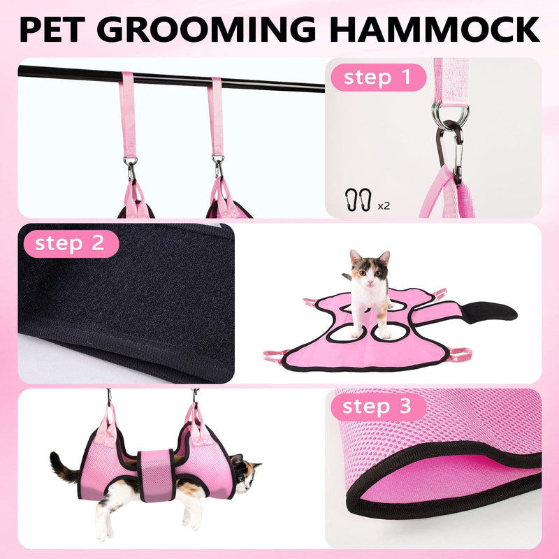 Dog Grooming Hammock, Cat/Small Dog Hammock for Nail Trim, Hanging Harness for Claw Care,Grooming Sling Holder Hanger with Thick Fabric Neck Support Wide Strap Restraint(Pink,xs) Pink - PawsPlanet Australia