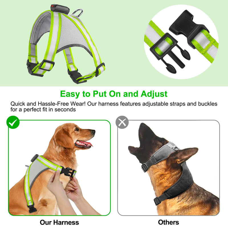 Visinite LED Dog Harness, USB Rechargeable Light Up Dog Vest, 2 Illuminate Modes Glow in The Dark Dog Harness, Adjustable Lighted Pet Harness Light for Night Walking Safety (Green, XL) Extra Large Green