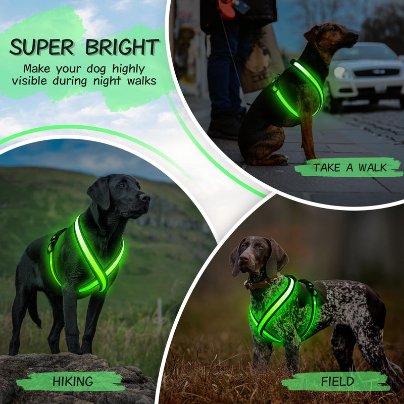 Light Up Dog Harness, Rechargeable LED Dog Harness, Glow in The Dark Dog Vest, Adjustable Pet Lights for Night Walking, Reflective Safety Vest for Medium Large Pet (Green, S) Green - PawsPlanet Australia