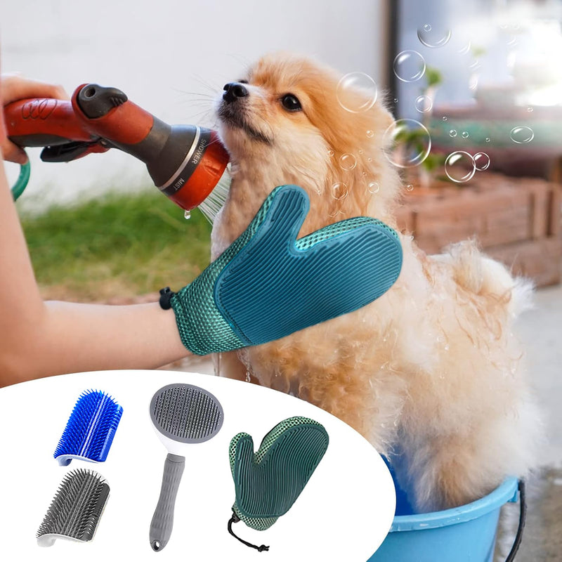 4 Pcs Cat Brush Kit for Indoor Cats, Self-Cleaning Slicker Cat Brush, Cat Brush Glove, and 2 Cat Wall Scratchers for Easy Shedding, Detangling, and Relaxing Grooming for Long and Short-Haired Cats - PawsPlanet Australia