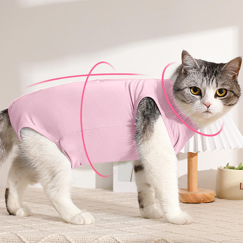 Cat Recovery Suit Breathable Cat Romper Anti-Leak Body for Pets E Collar Alternative Surgical Suit for Abdominal Wounds (Pink, S) Pink