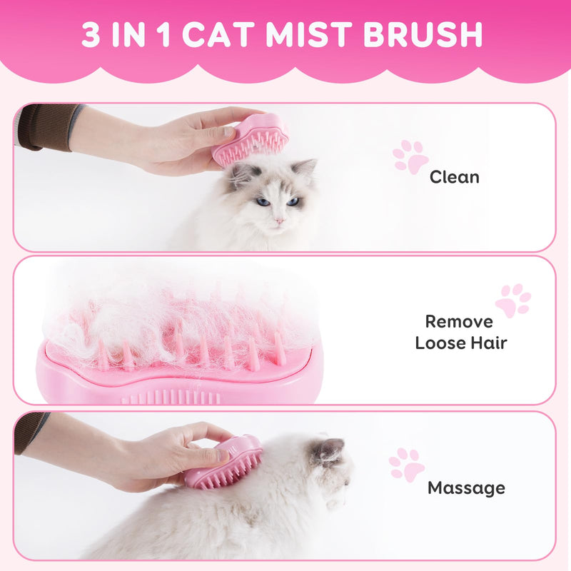 Cat Steam Brush - Self Cleaning Steamy Massage Brush for Indoor Cats, Removing Shedding, Tangled and Loose Hair - Cat Paw Model pink - PawsPlanet Australia