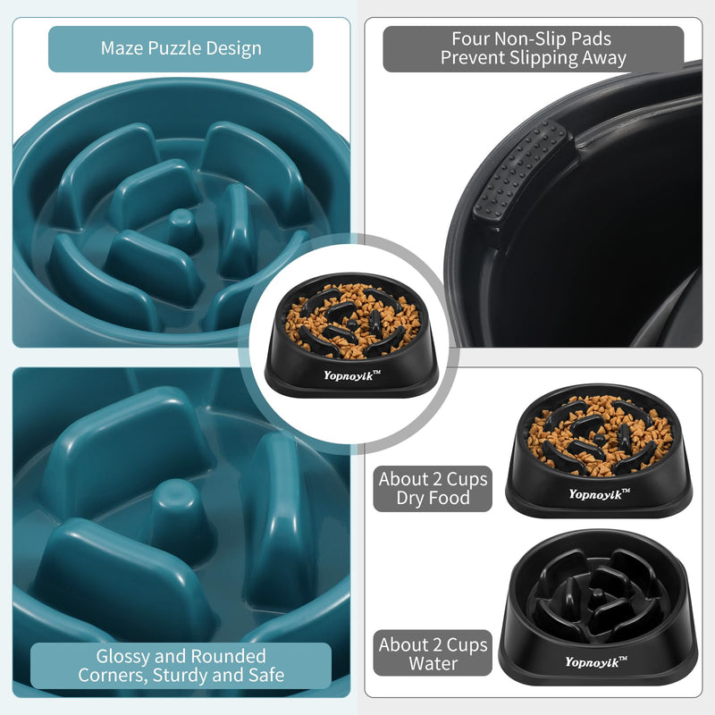 Slow Feeder Dog Bowls 2PCS, Anti-Slip Maze Puzzle Dog Feeding Bowls, Anti-Chocking and Interactive Dog Food Bowls, Bloat Stop Dog Bowls for Small and Medium Dogs and Cats (Black and Navy Blue) Black and Navy Blue - PawsPlanet Australia