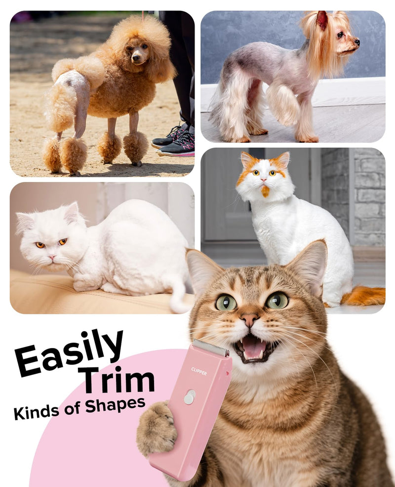 Pet Clippers for Dog Hair Grooming Low Noise, Rechargeable Cordless Cat Shaver with Ceramic Blade,Portable Pet Hair Trimmer for Matted & Long Hair Pink