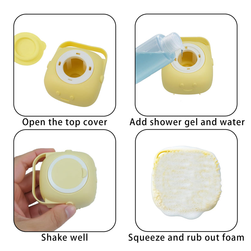 Pet Bath Massage Brush,Pet Bath Brush with Shampoo Dispenser,with Dog Grooming Comb,Suitable for Long and Short haired Dogs and Cats(Yellow)