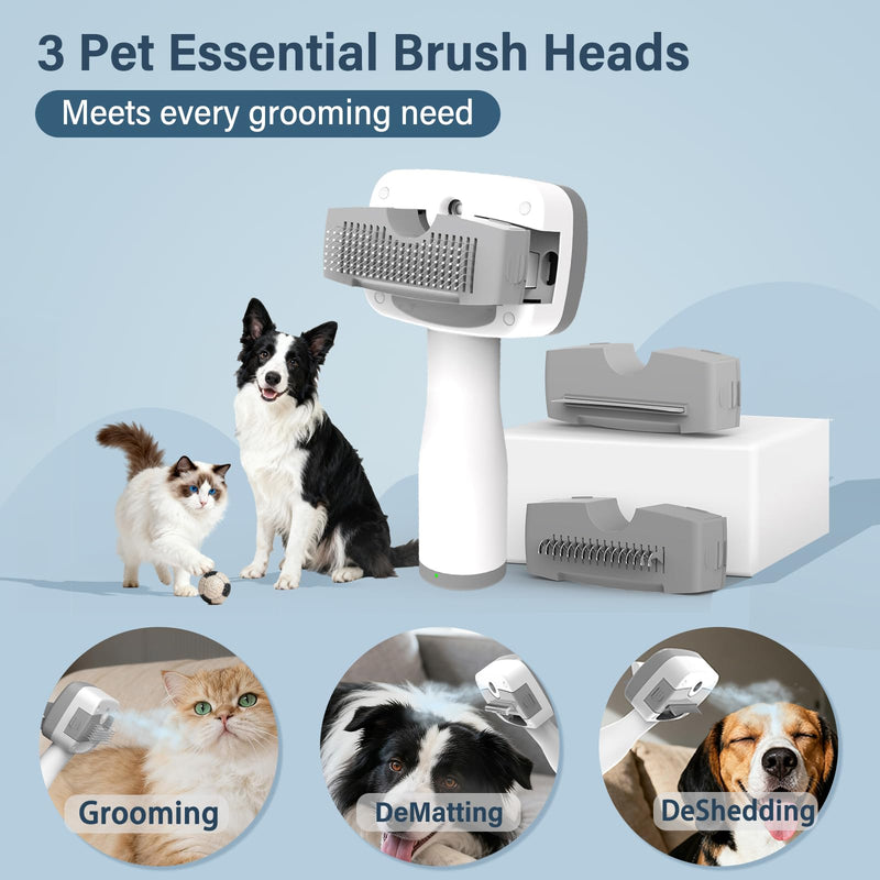 5-in-1 Pet Steam Brush for Dogs & Cats | Self-Cleaning Dog Steam Brush With 3 Brushes & Spray Function | for Shedding, Dematting & Grooming | Includes Pet Essence - PawsPlanet Australia