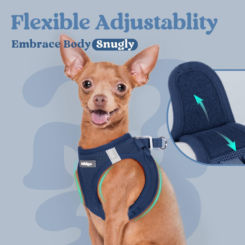 rabbitgoo Small Dog Harness, Step-in Soft Mesh Puppy Vest with Safety Buckle, Breathable Reflective Pet Harness for Small Sized Dogs, Navy Blue S S(Chest:15.1"-16.5") - PawsPlanet Australia