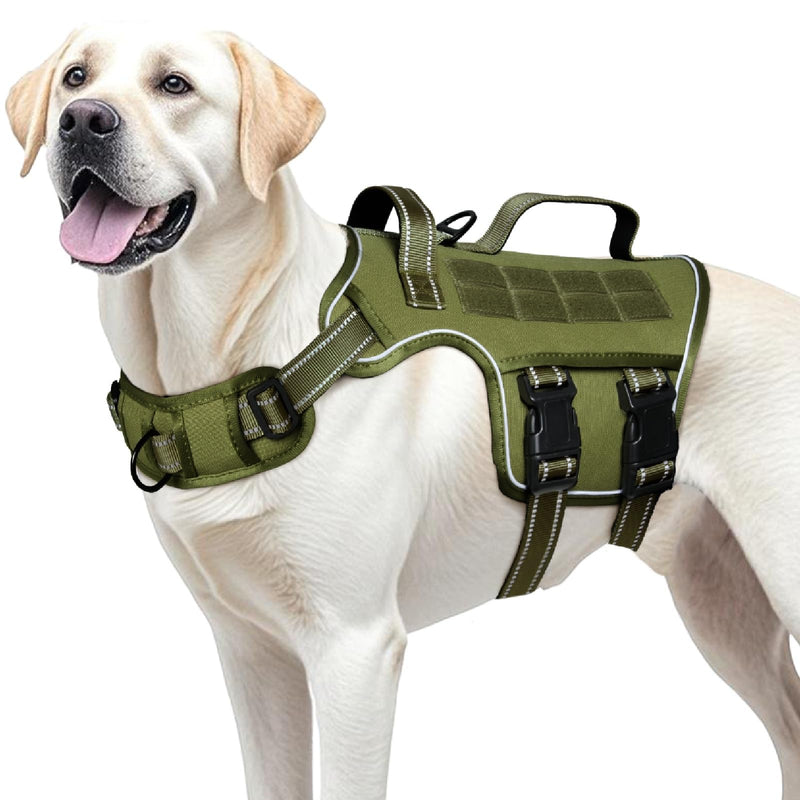 Dog Harness for Large Dogs Heavy Duty, Tactical No Pull Dog Harness with Molle System, Easy On and Off Service Dog Vest, Breathable Padded, Adjustable Reflective Pet Vest for Walking Hiking Training L(Neck:18-24",Chest:25-36"),45-80 lbs Green - PawsPlanet Australia