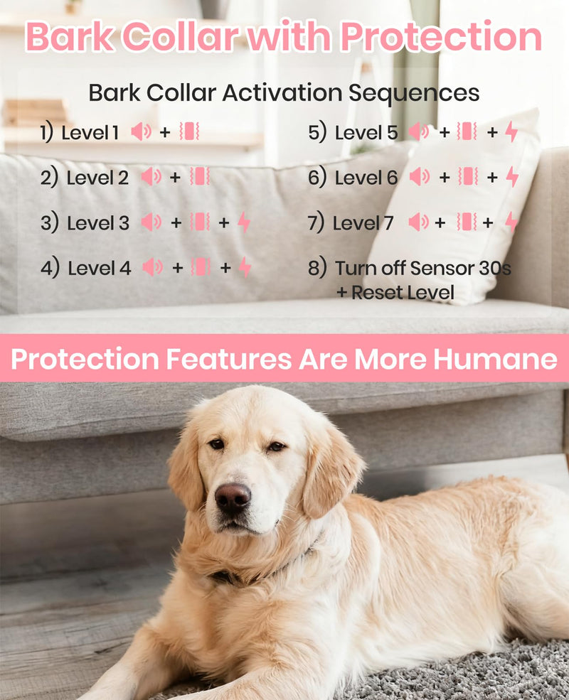 2 Dogs Bark Collar with Remote, 2-in-1 Bark and Shock Collar Combo, 3300Ft Dog Training Collar 2 Pack - Auto Anti Bark/Beep/Vibration/Shock, IP67 Smart E-Collar with 5 Adjustable Levels of Sensitivity Black+Pink - PawsPlanet Australia