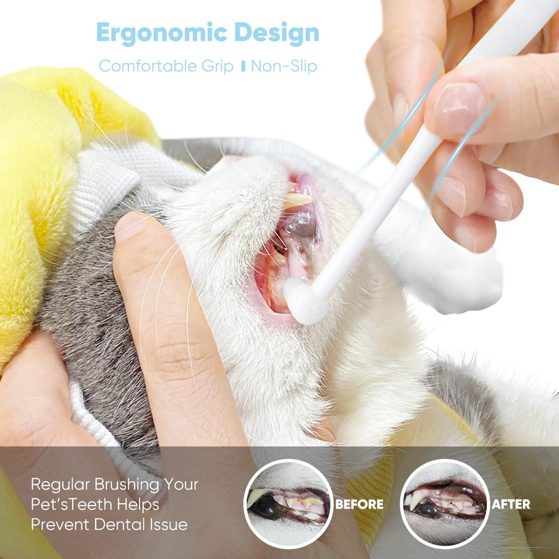 Cat Toothbrush Ultra Soft Bristles, 3 Styles Pet Tooth Brushes for Cats or Small Dog, Silicone 360 Cylinder Head Kitten Teeth Brush, Micro Head Pet Dental Care White Storage Box - PawsPlanet Australia
