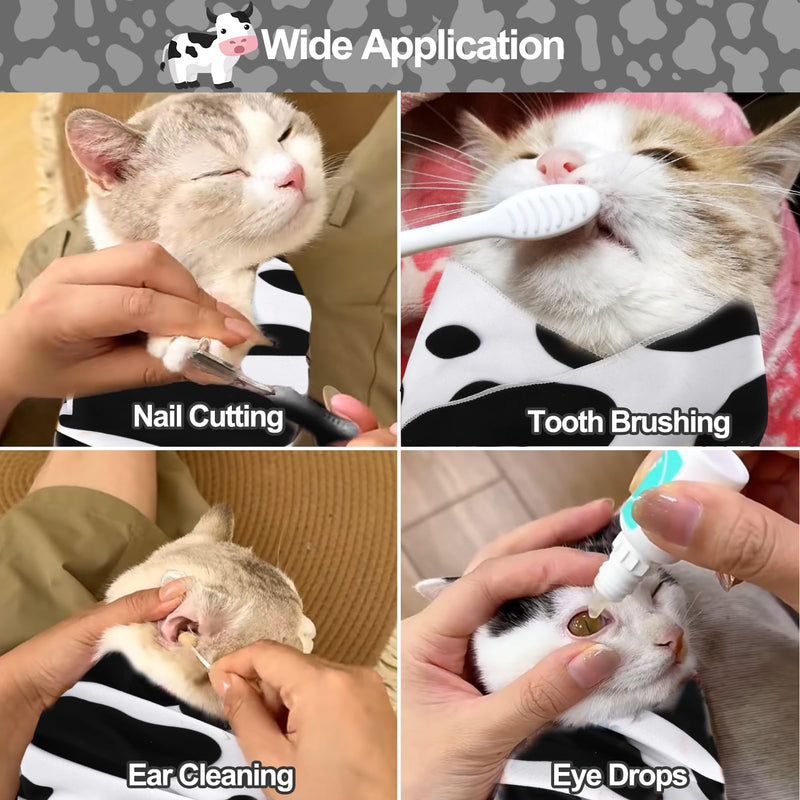 Mity rain Cat Grooming Supplies - Cat Wrap for Cutting Nails with Cat Nail Clipper, Cat Restraint for Nail Clipping to Anti-Runaway/Scratch/Bitten, Cat Swaddle Wrap for Calming & Holding Cat (XLarge) Cow X Large - PawsPlanet Australia