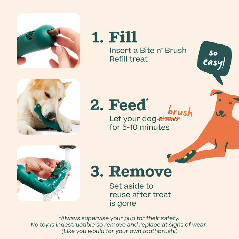 WOOF The Bite n' Brush - Dog Toothbrush Toy - Scrub Plaque and Tartar from Your Dog's Teeth and Mouth - Dog Dental Chew Toy - Small