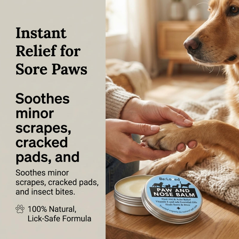 Be:Loved - Be:Safe First Aid Dog Nose & Paw Balm - Natural Relief for Scratches, Grazes and Minor Irritations - With Vitamin E, and Shea Butter - Handmade in the UK - 60g Paw And Nose Balm B1