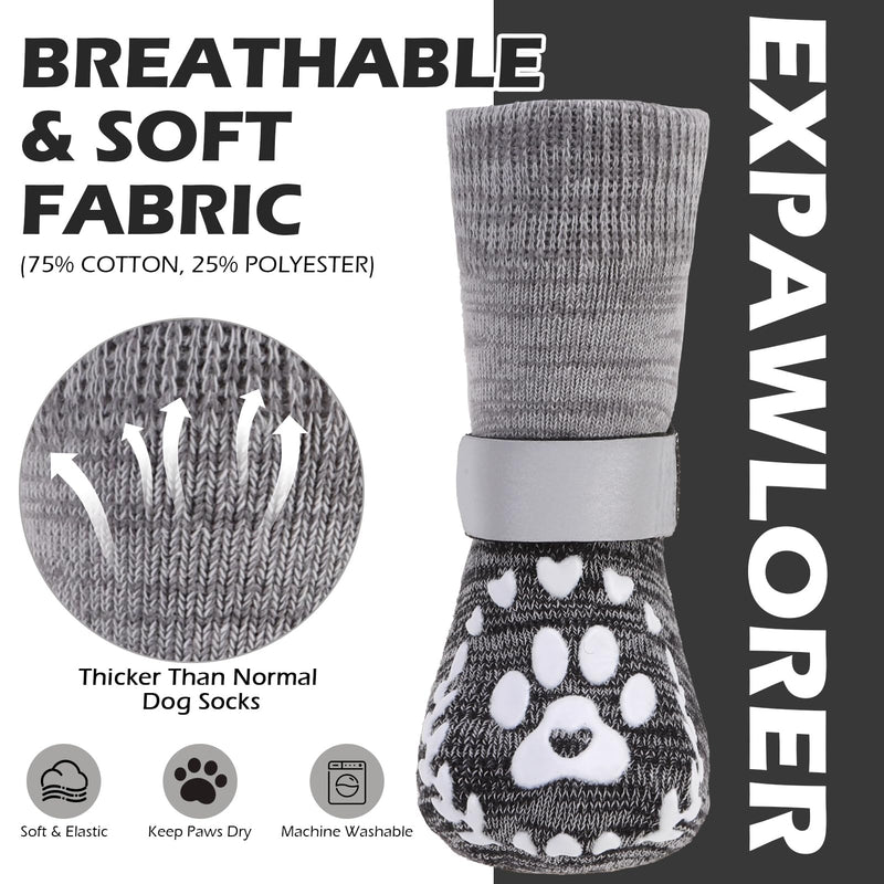 EXPAWLORER Dog Socks to Prevent Licking and Slipping, Dog Shoes for Hot Pavement, Paw Protectors for Hardwood Floors, Dog Booties for Small Medium Large Senior Large(Paw Width:3in） Grey - PawsPlanet Australia