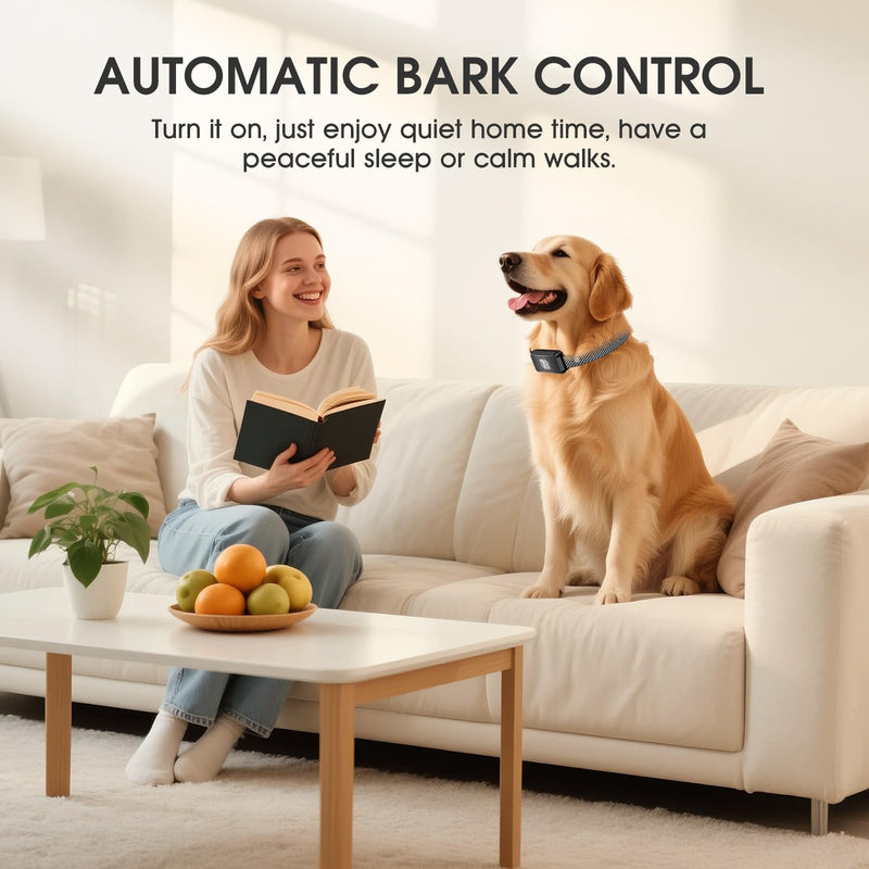 Dog Bark Collar for Large Medium Small Dogs, Rechargeable No-Bark Collar, Smart Barking Collar, Effective Bark Collar with 7-Level Sensitivity, 3 Beep & Vibration Modes, Waterproof, Black - PawsPlanet Australia