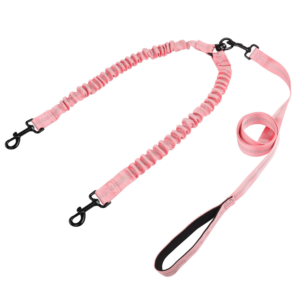 YAODHAOD Double Dog Leash for Two Dogs, 360° Swivel No Tangle with Soft Handle,Shock Absorbing Bungee Reflective Heavy 2 Dog Leashes, Walking & Training Leash Two Dogs Splitter (Pink) Pink