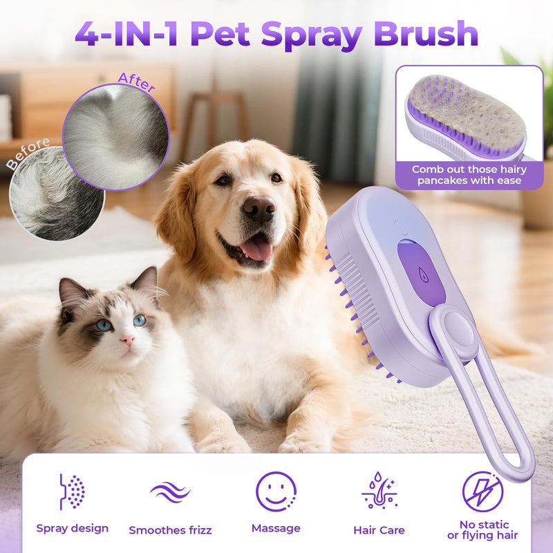 4-in-1 Cat Steam Brush for Shedding, Steam Pet Brush for Dog and Cat– Steam for Shedding & Grooming, Massage, Cleaning, Brushes for Indoor Cats & Dogs, Purple - PawsPlanet Australia