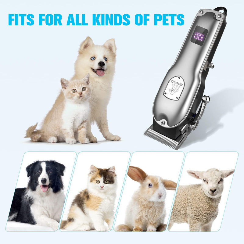 Dog Hair Clippers for Grooming Cordless Pet Clippers for Dogs Thick Hair with Metal Blades, Electric Rechargeable Dog Trimmer for Grooming Low Noise Pet Grooming Kit,Sliver Sliver