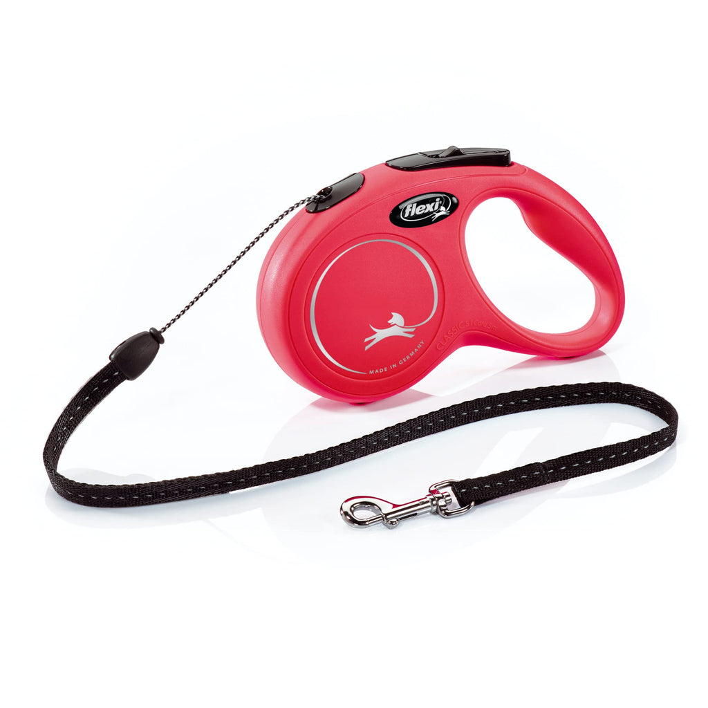 FLEXI New Classic Retractable Dog Leash (Cord), Ergonomic, Durable and Tangle Free Pet Walking Leash for Dogs Up to 26 lbs, 16 ft, Small, Red