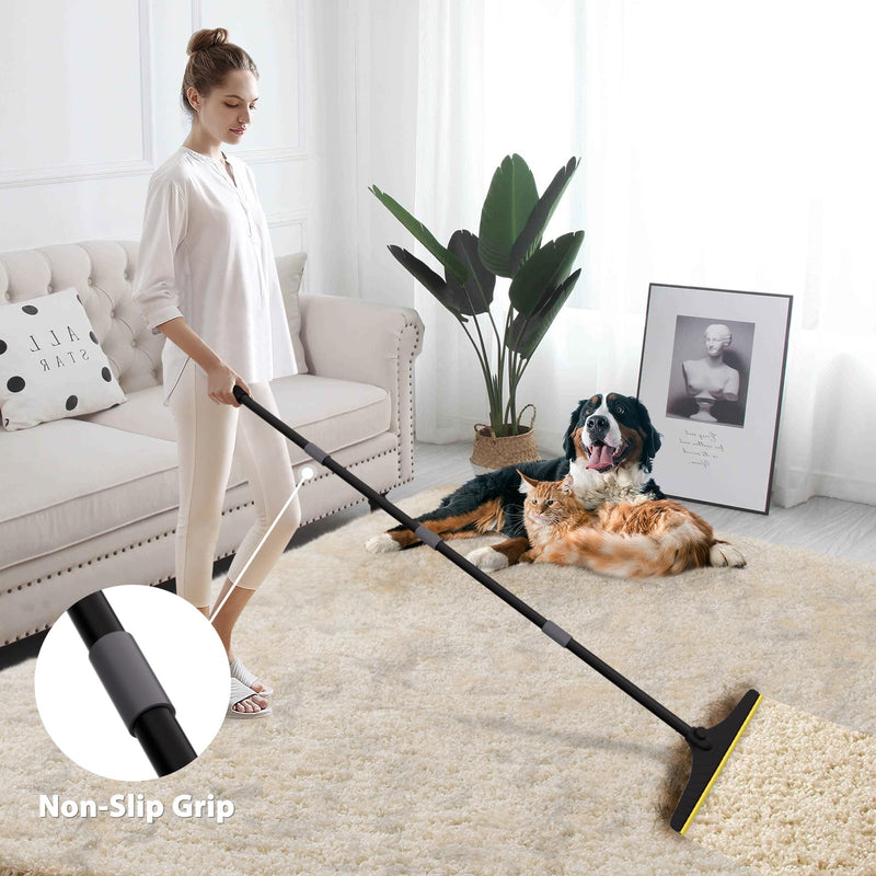 B-Land Carpet Rake for Pet Hair Removal, Reusable Pet Hair Remover with 60” Adjustable Long Handle, Carpet Scraper Dog Cat Hair Remover Tool for Rugs, Mats, Couch, Furniture-Black Pole Black&grey - PawsPlanet Australia