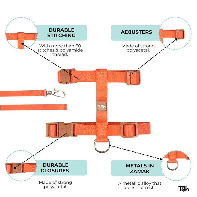 Cat Harness Set, Stylish Design with Adjustable Straps, Easy to Use and Comfortable Cat Harness and Leash, Perfect for Cats Training Outdoor Walking, Orange Khaki U Orange - PawsPlanet Australia