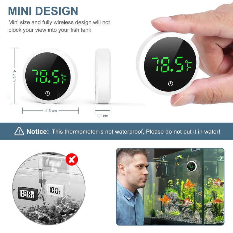 Upgraded Aquarium Thermometer, Wireless Digital Fish Tank Thermometer with Touch Screen, ±0.1°F High Precision, 5S Refresh Speed, Stick-on Thermometer for Aquariums, Glass Containers - PawsPlanet Australia
