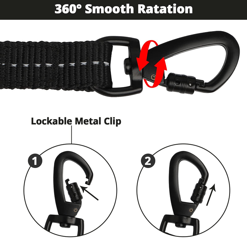 Long Dog Leash 10 FT: Heavy Duty Rope Leashes for Dogs Training with Swivel Lockable Hook Reflective Threads Bungee and Padded Handle - Dog Lead for Large Small Medium Dogs Outside Walking Hiking Black 10ft*1/3''