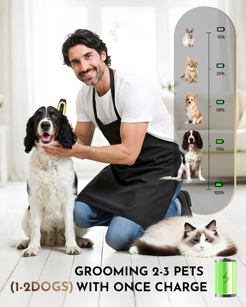 Dog Clippers Cordless, Professional Pet Clippers, 2-Speed Low Noise Dog Grooming Kit, Pet Trimmer for Small Large Thick Hair Dogs Cats Gold - PawsPlanet Australia