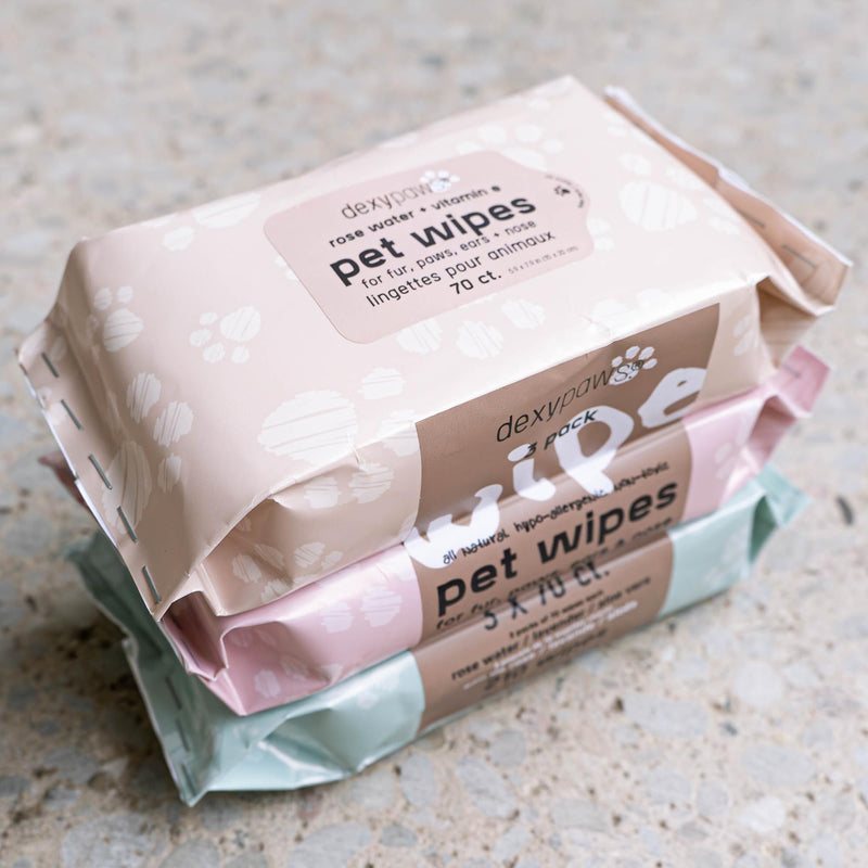 Pet Cleansing Wipes - 3 Packs (70ct Each) - Aloe-Lavender-Rose Water - Wet Wipes for Dogs & Cats, Fur-Paws-Face, Natural Pet Safe Grooming - PawsPlanet Australia