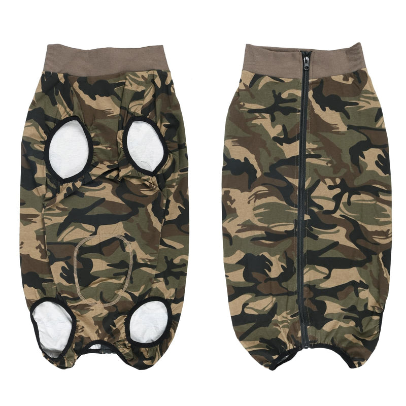 FEimaX Dog Surgery Recovery Suit, Anti-Licking Soft Dog Surgical Recovery Suit Female Male, Pet Zip Post-Op Bodysuit Abdominal Wounds Protector Cone E-Collar Alternative for Medium Large Dogs L Camouflage