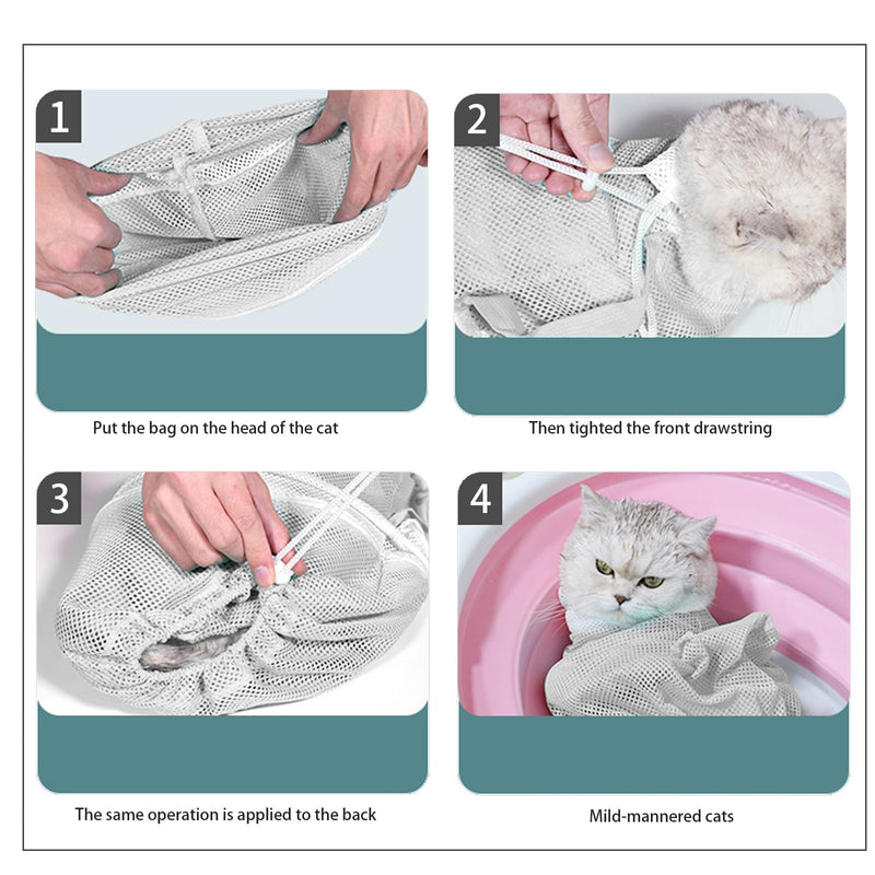 7 Pieces of Cat Bathing Supplies,Anti-Scratch Silicone Cat Shoes,Cat Claw Covers, Cat Shower Net Bag,Cat Bathing Bag,Elizabethan Collar (Grey-3) Grey-3 - PawsPlanet Australia