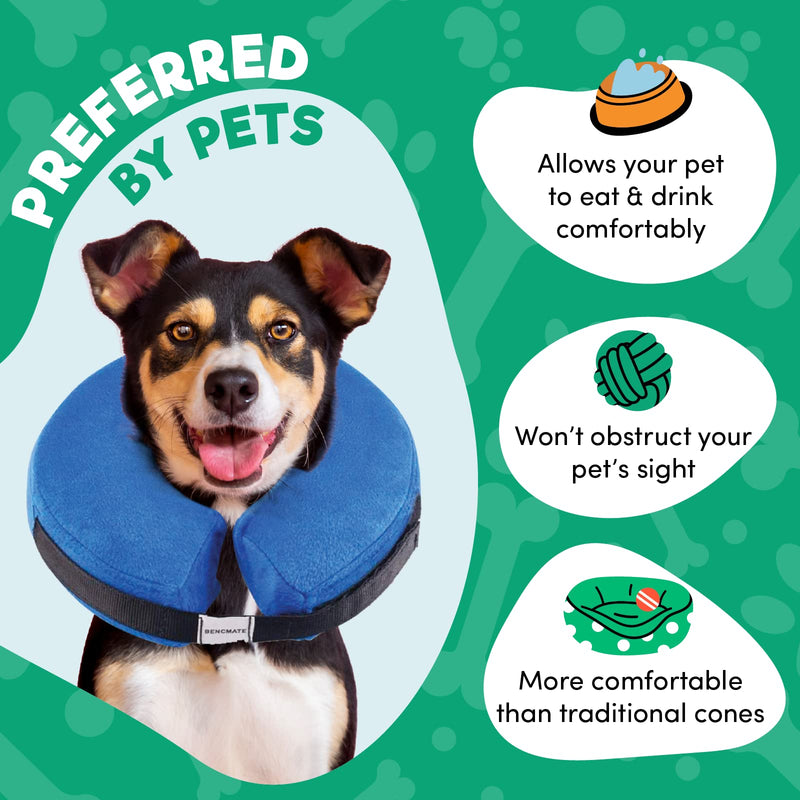 BENCMATE Protective Inflatable Collar for Dogs and Cats - Soft Pet Recovery Collar Does Not Block Vision E-Collar (Large, Blue) [Neck:12"-18"] Large - PawsPlanet Australia