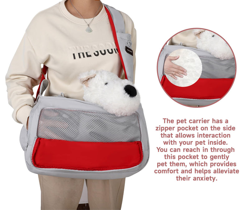 Pet Sling Carrier, Fits 10 to 22lbs Large Dog/Cat Sling Carrier, Adjustable Soft Padded Shoulder Strap Dog Sling Carrier with Storage Pocket for Hands-Free Outdoor Travel & Hiking Grey - PawsPlanet Australia