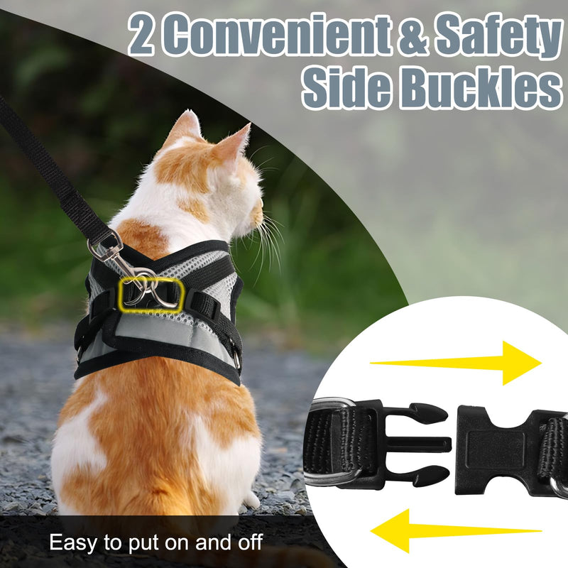 Cat Harness and Lead Set, Escape Proof Kitten Harness with Cat Leash, 16.4 Ft / 5 M Automatic Retractable Cat Lead for Garden, Reflective Adjustable Soft Vest for Small Cat Walking (Grey, S) Grey - PawsPlanet Australia