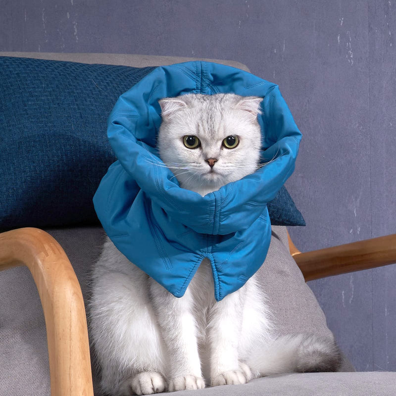 Cat Recovery Collar, Adjustable Soft Cone for Wound Protection After Surgery, Polyester Elizabethan Neck Scarf for Cats and Small Dogs (Lake Blue, M) Lake blue