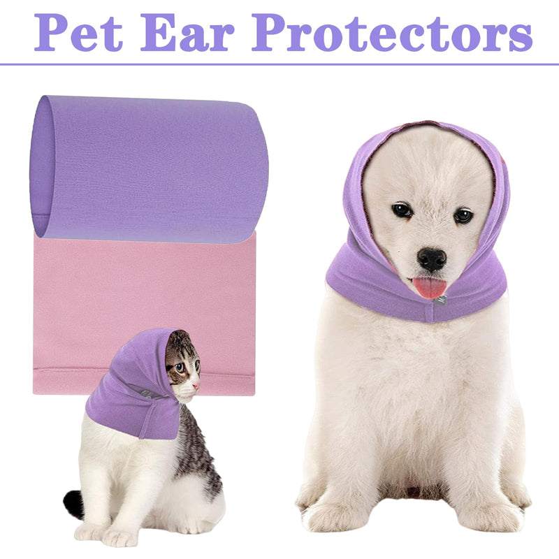 2PCS Dog Ear Defenders, Breathable Pet Ear Protectors, Soft Warm Dog Snood for Shower for Noise Grooming Anxiety Calming (Purple Pink)