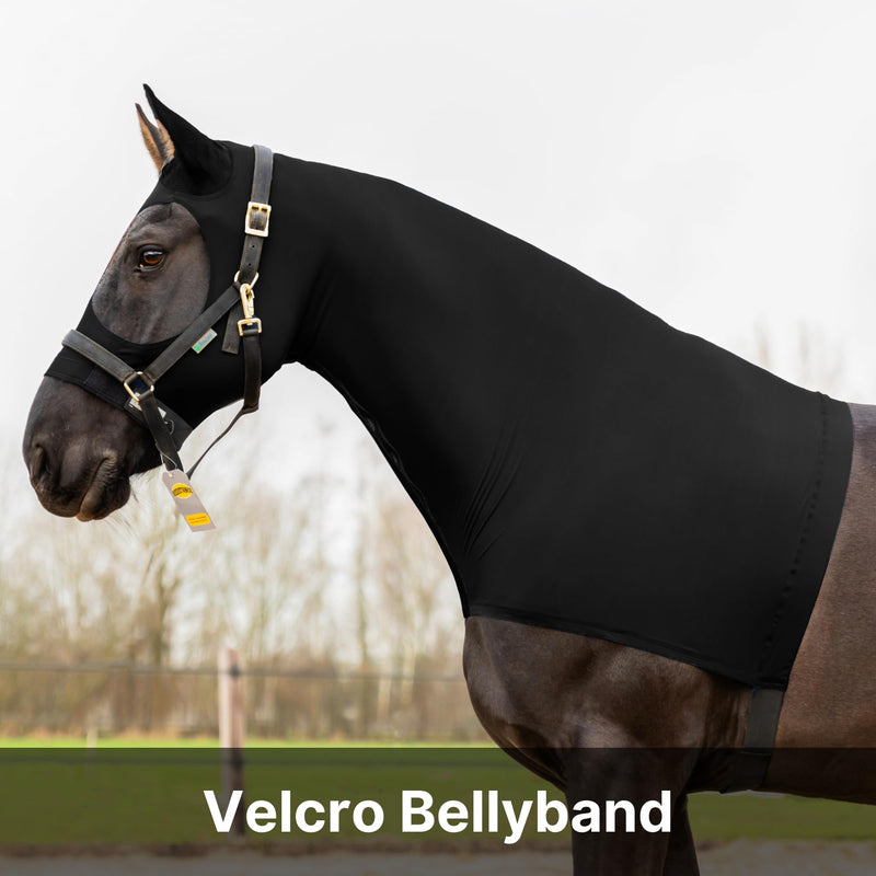 Resistance Horse Hood Slinky Lycra Zippered Mane Braid Shoulder Guard - Horse Sleazy Slickers Care Sheet X-Small Black