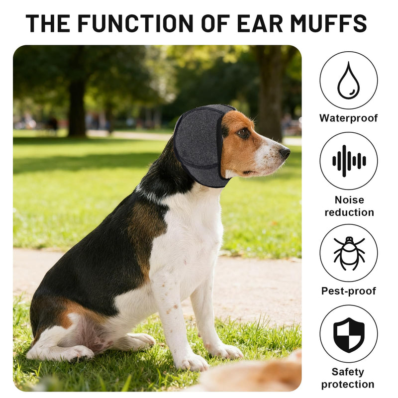 Thickened Neoprene Dog Ear Cover, Adjustable Waterproof Dog Head Wrap for Noise and Anxiety Relief, Ear Protection for Dogs (Gray, L) Dark Gray