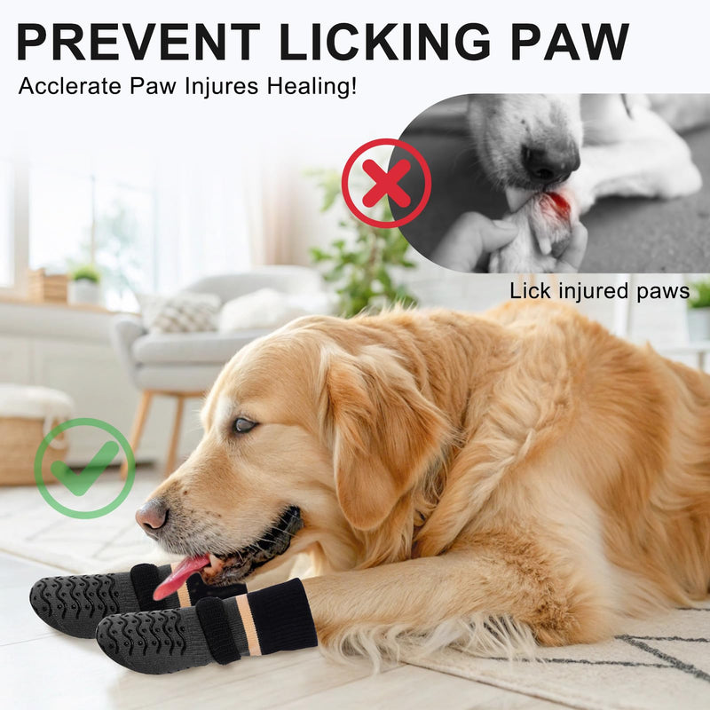 BEAUTYZOO Dog Socks, Non Slip Dog Socks to Prevent Licking Paws -Dog Boots & Paw Protectors with Grippers on Hardwood Floors, Dog Shoes for Hot/Cold Pavement Small Medium Large Senior Dogs Booties Dark Grey L(2.6"-3" W | Pack of 4) - PawsPlanet Australia