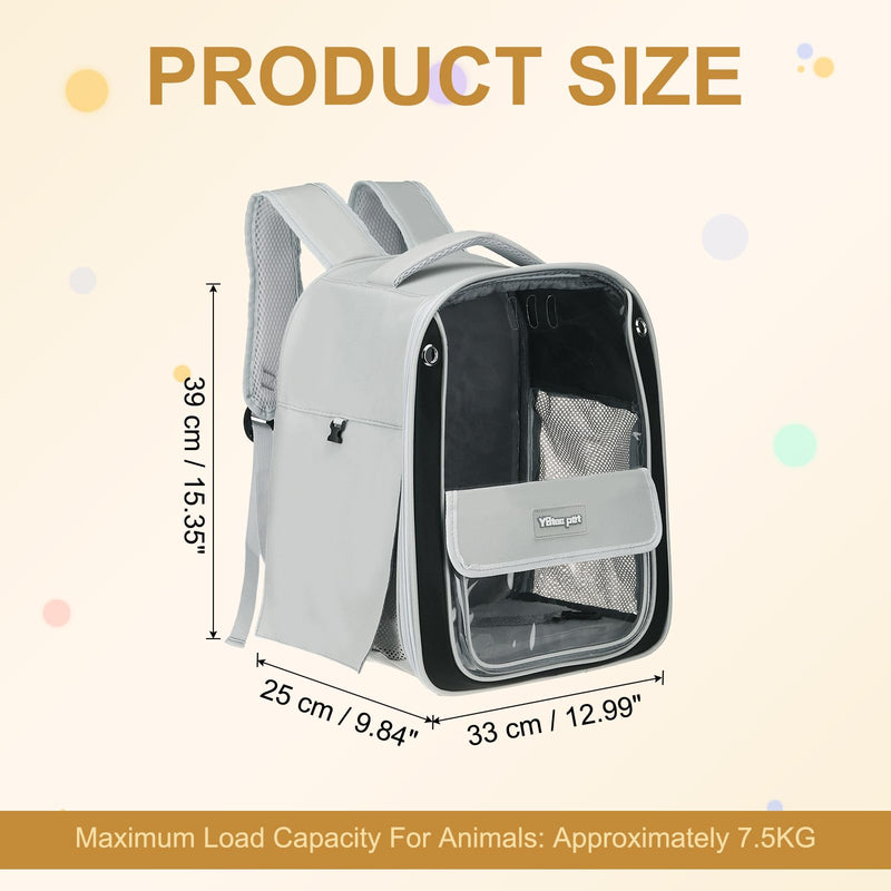 Pet Backpack Carrier, Portable and Ventilated, Oxford Cloth, Dogs Cats and Small Animals Travel Bag 13", (Gray, 1 Pcs), Intended for Hiking/Camping/Traveling Gray - PawsPlanet Australia