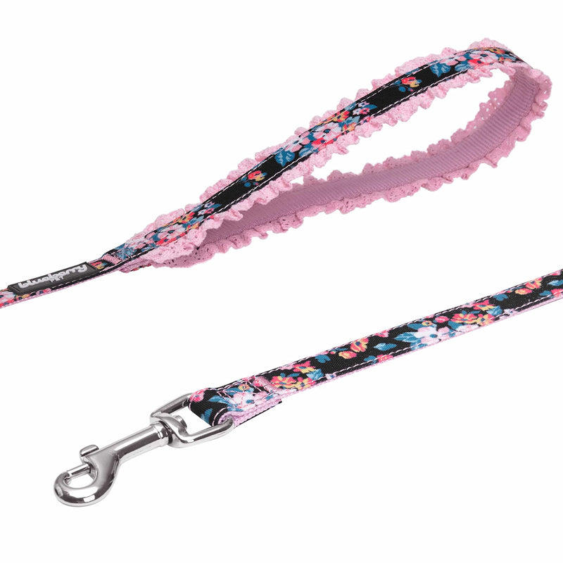 Blueberry Pet Durable Made Well Elegant Floral Print Dog Leash with Lace in Sleek Black, 5 ft x 5/8", Small, Leashes for Dogs Small (Pack of 1)