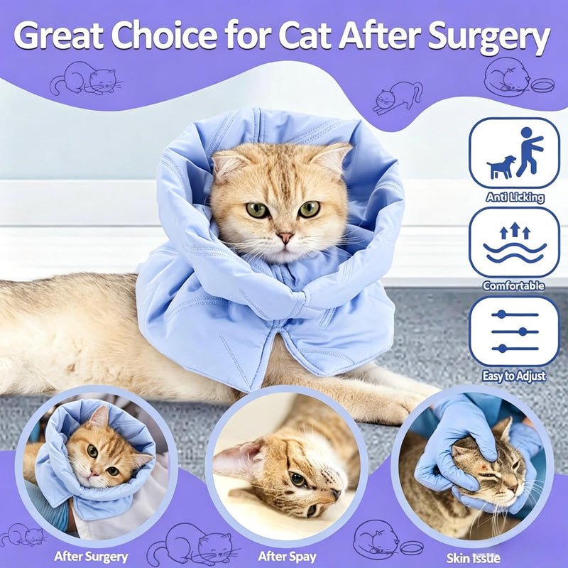 Adjustable Soft Cat Collar, Cat Collar, Breathable, Cat Collar After Surgery, Protective Collar Prevents Licking Wounds for Cats and Kittens, (Light Blue, M)