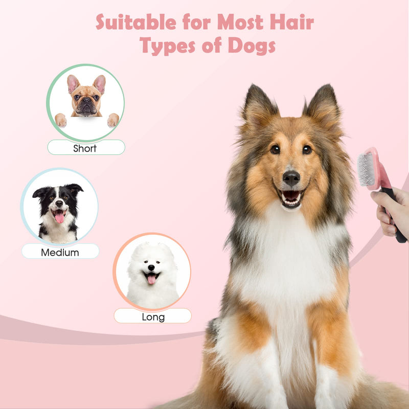 Slicker Brush, PETPAWJOY Dog Brush Gently Cleaning Pin Brush for Shedding Dog Hair Brush for Small Dogs Puppy Yorkie Poodle Rabbits Cats-Pink - PawsPlanet Australia