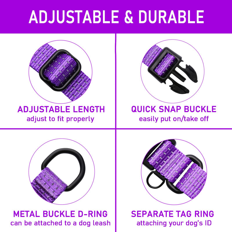 Martingale Collar for Training Dogs. Adjustable Reflective Dog Collars with Buckle- Prevents Slipping Out, for Medium Large XL Dogs. Helps with Strong pullers(S, Purple) S: 3/5"Width for 11"-13.5"Neck - PawsPlanet Australia