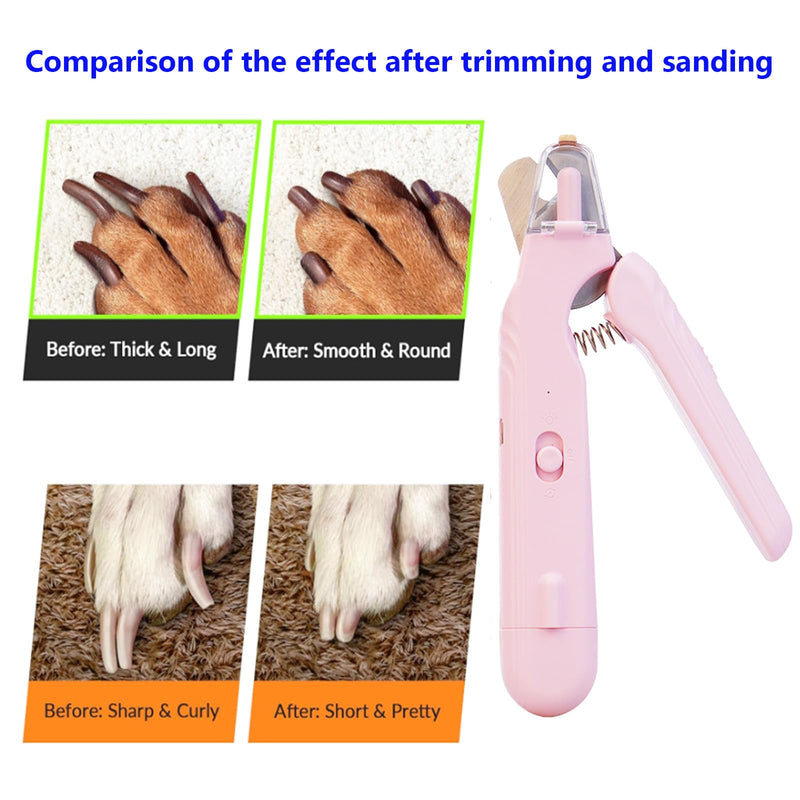 Cat nail grinders & clipper, dog grinder clippers trimmers, for dogs electric best indoor cats painless claw care nails with guard light, quiet grooming led pet cutter, small rechargeable (Pink) Pink