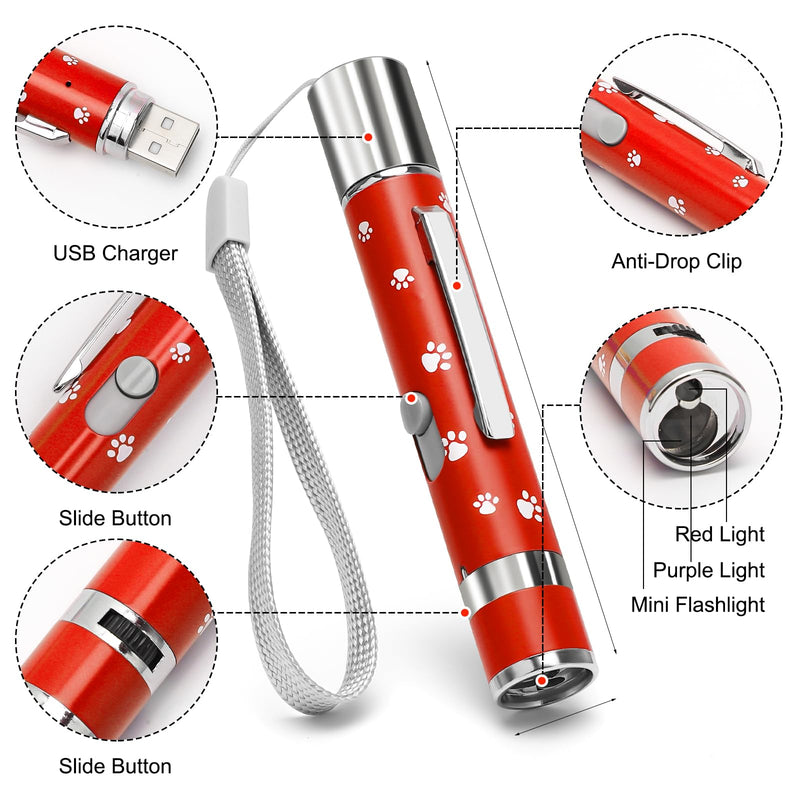 EAWONGEE Cat Toys Rechargeable, Indoor Cats Chase Light Toy, Interactive Toy for Kitty Pet Dog with 3 Light Modes 5 Adjustable Patterns, Red Red 1 PCS - PawsPlanet Australia