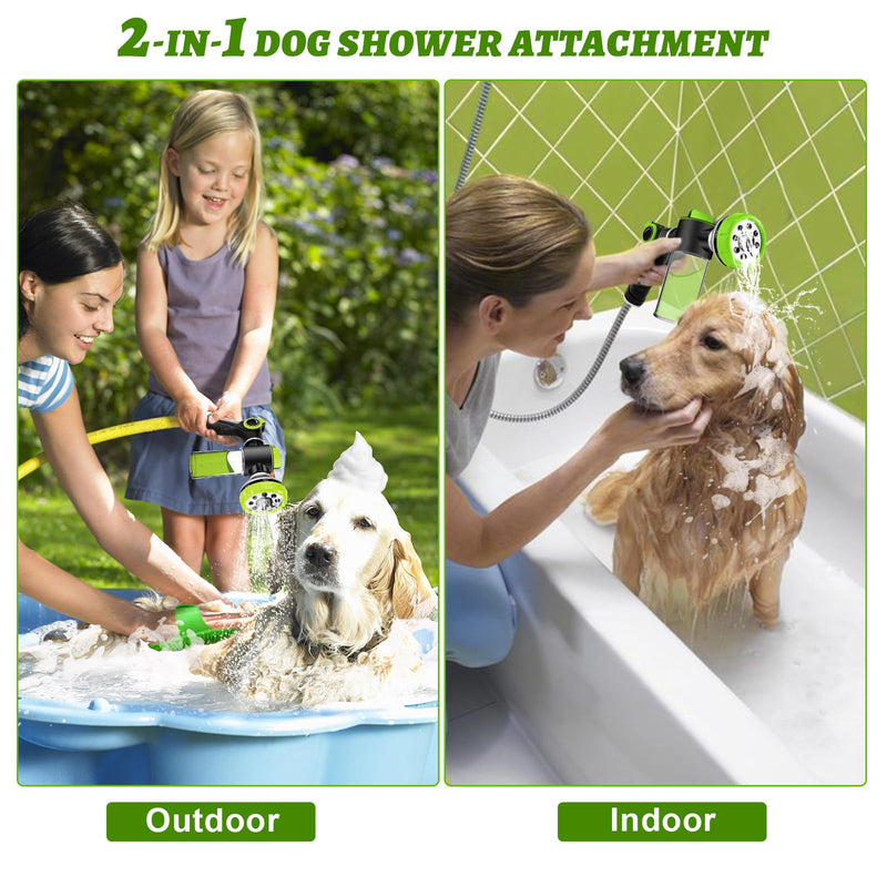 2-in-1 Dog Shower Attachment for Indoor Shower Hose & Outdoor Garden Hose, 8 Sprayer Modes Pup Jet Dog Wash Hose Attachment with Soap Dispenser, Ideal for Car Wash and Pet Shower(Hose Not Include) Green - PawsPlanet Australia