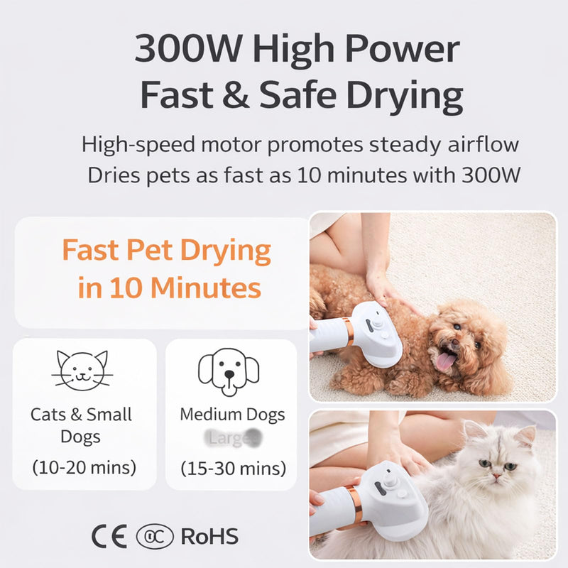 Steam & Dry Pet Grooming Brush for Dogs & Cats, Gentle Touch Deshedding Comb with Light Drying, 4-in-1 Pet Care Tool for Brushing, Drying & Fur Control
